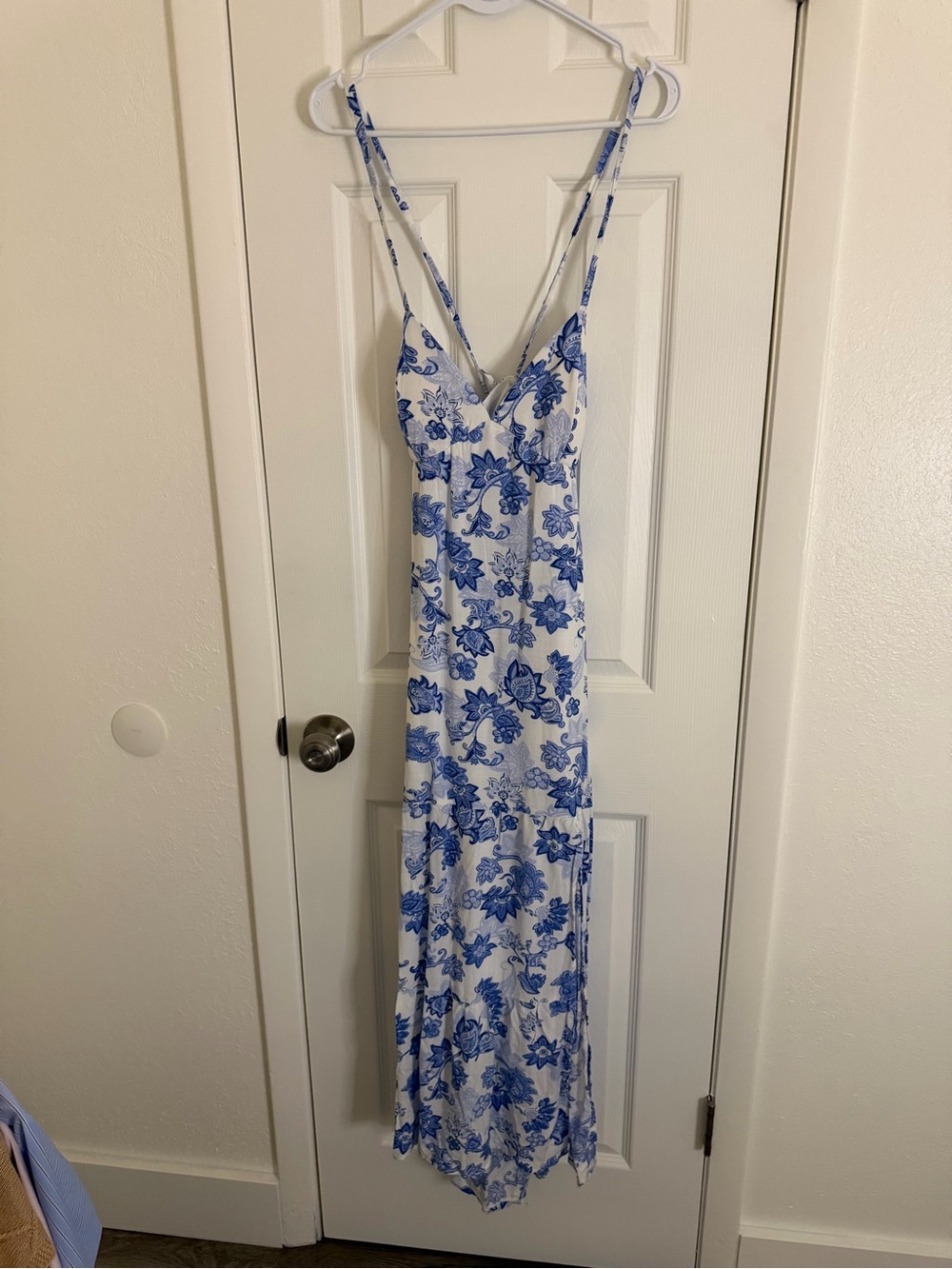 Hollister White Maxi Dress with Blue Floral Print